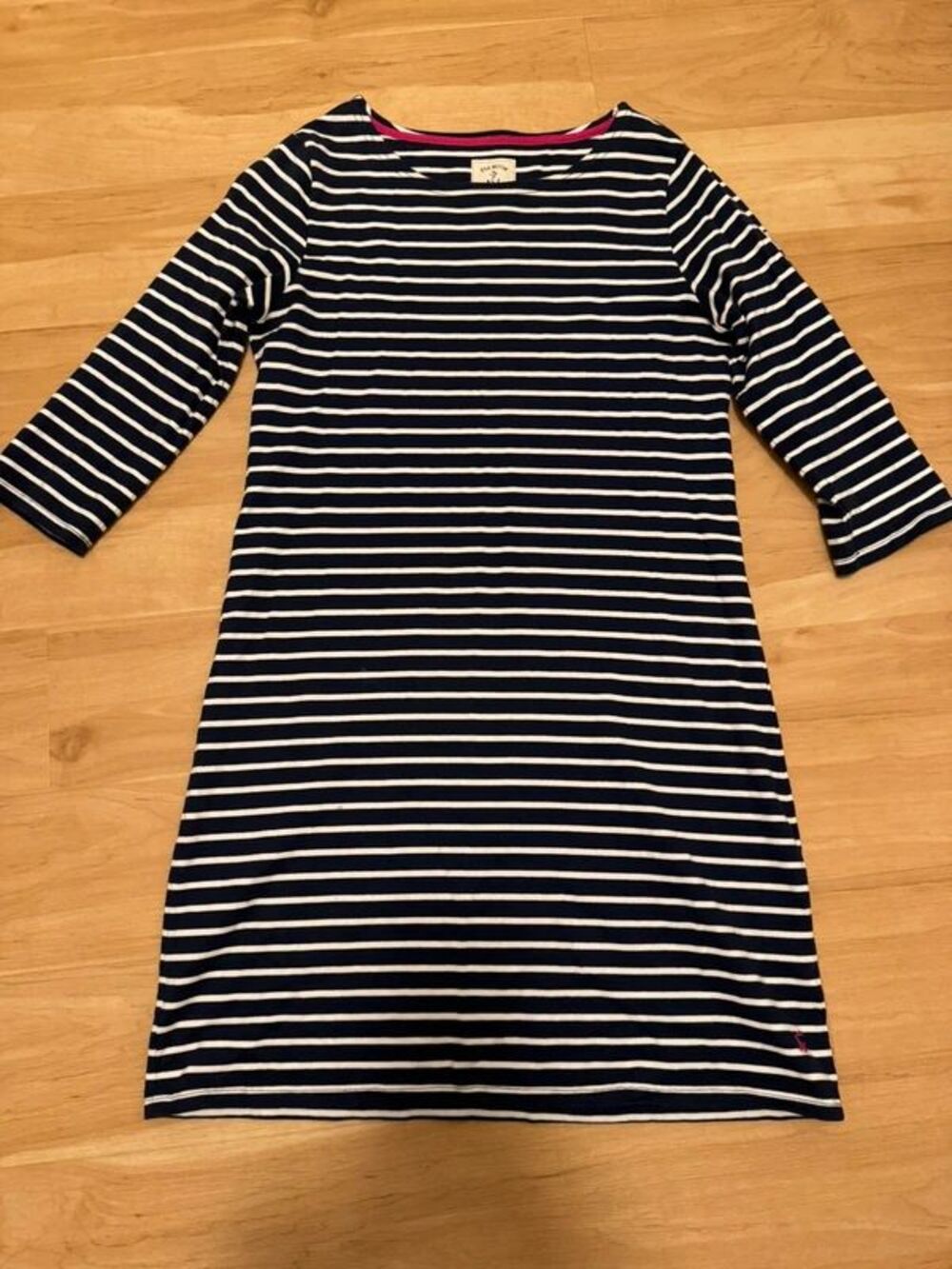 Joules Half Sleeve Striped Navy and White Nautical Midi Dress Women's Size 12